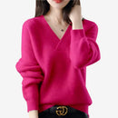 Dame V-hals ribstrikket sweater
