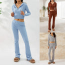 Selene – Cropped hættelynlåstop + slim fit bukser sæt