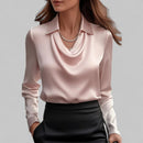 Damebluse med Drapehals og Slim Fit