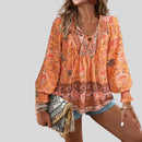 Dame Bluse med Blomstret Print og Lange Ærmer