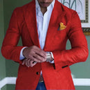 Langærmet blazer med V-hals, skræddersyet slim fit for et
