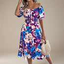 Kvinders Midi Kjole med Blomstret Off-Shoulder