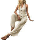 Jasmin - Afslappet jumpsuit med knapper foran og V-hals