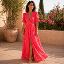 Dame Floral Maxi Kjole med V-Hals