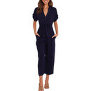 Aria - Elegant kortærmet jumpsuit med V-hals og knap foran