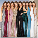 Damer Sequin Jumpsuit med Halterneck