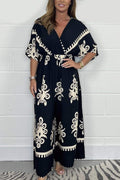 ChicEase - Trykt bomuld jumpsuit med krydsfront