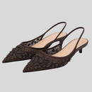 Dame slingback højhælede sko med broderede blomster
