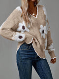 Clara - Blomstret sweater med V-hals og lange ærmer