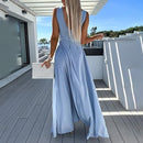 Amelia – Jumpsuit uden ærmer med V hals og talje med bælte