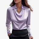 Damebluse med Drapehals og Slim Fit