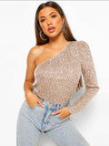 Mia - Dame en-skulder top med pailletter