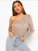 Mia - Dame en-skulder top med pailletter