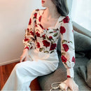 Jessica - Moderne bluse med rosemønster og firkantet