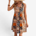 Dame Mini Kjole med Patchwork Print og Brede Stropper