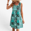 Dame Mini Kjole med Patchwork Print og Brede Stropper