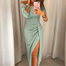 Lainey - Dame off-shoulder aftenkjole med trekvart ærmer