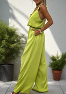 Serena – Jumpsuit uden ærmer med brede ben med åben ryg og justerbare stropper