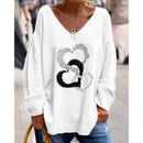 Mirella trendy oversized sweater med V-hals, hjerteprint og