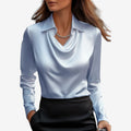 Damebluse med Drapehals og Slim Fit