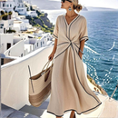 Dame V-Hals Maxi Kjole med Twist Front