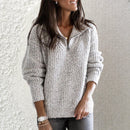 Dame Ribstrikket Sweater med Lynlås og Lange Ærmer