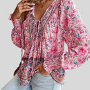 Dame Bluse med Blomstret Print og Lange Ærmer