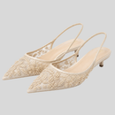 Dame slingback højhælede sko med broderede blomster