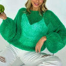 Lana – Oversized V-hals sweater med ballonærmer