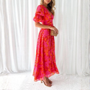 Dame Floral Maxi Kjole med V-Hals