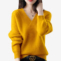 Dame V-hals ribstrikket sweater