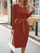 Lunara - Elegant Bodycon Midi-kjole med lange ærmer og