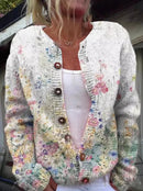 Hannah - Blød blomstret cardigan med knaplukning og