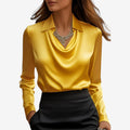 Damebluse med Drapehals og Slim Fit