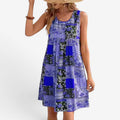 Dame Mini Kjole med Patchwork Print og Brede Stropper