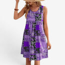 Dame Mini Kjole med Patchwork Print og Brede Stropper