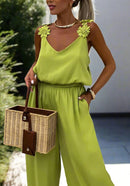 Serena – Jumpsuit uden ærmer med brede ben med åben ryg og justerbare stropper