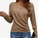 Dame Sweatshirt med V-hals og Kryds Design