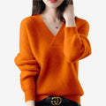 Dame V-hals ribstrikket sweater