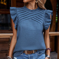 Emma - Dame bluse med plisserede flæseærmer & rund hals
