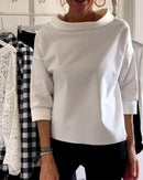 Lena - Elegant Ensfarvet Sweatshirt Med Halvhøj Krave