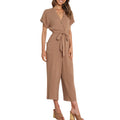 Aria - Elegant kortærmet jumpsuit med V-hals og knap foran
