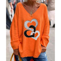 Mirella trendy oversized sweater med V-hals, hjerteprint og