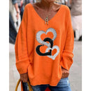 Mirella trendy oversized sweater med V-hals, hjerteprint og