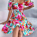 Kvinders Midi Kjole med Blomstret Off-Shoulder
