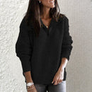 Dame Ribstrikket Sweater med Lynlås og Lange Ærmer