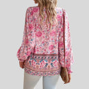 Dame Bluse med Blomstret Print og Lange Ærmer