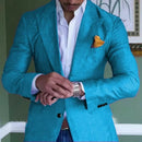 Langærmet blazer med V-hals, skræddersyet slim fit for et