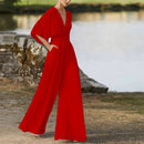 Daisy – Løs kortærmet jumpsuit med V-hals