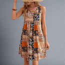 Dame Mini Kjole med Patchwork Print og Brede Stropper